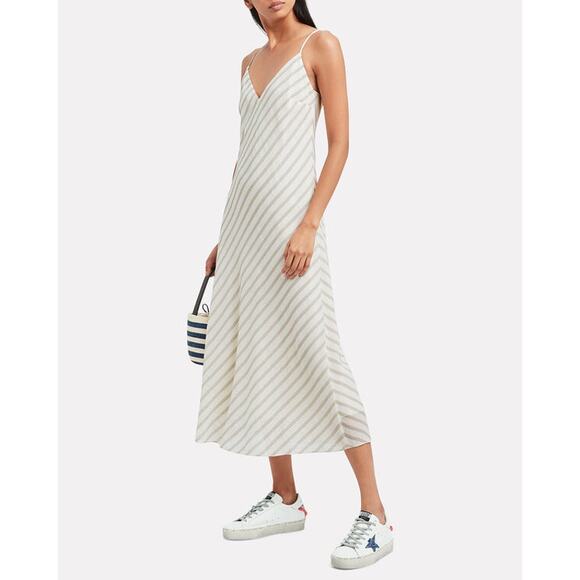 FRAME Striped Bias Slip Dress Size Small Cream Tan Maxi Midi Chic Sexy Neutrals - Picture 1 of 16